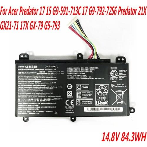 High Quality AS15B3N Laptop Battery For Acer Predator 17 15 G9-591-713C 17 G9-792-72S6 Predator 21X GX21-71 17X GX-79 G5-793