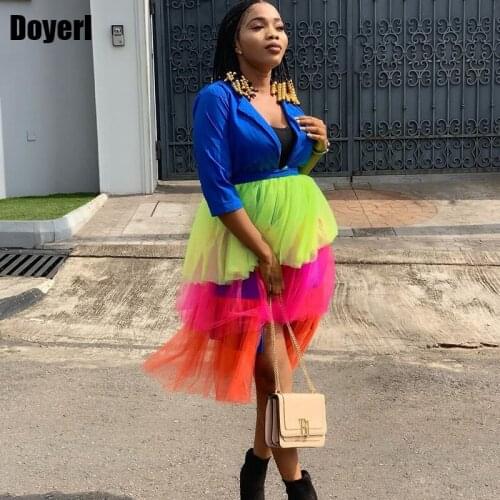 Colorful Long Sleeve Elegant Dress Women Streetwear Patchwork Mesh Fit Flare Ruffle Layered Dress Cardigan Christmas Party Dress