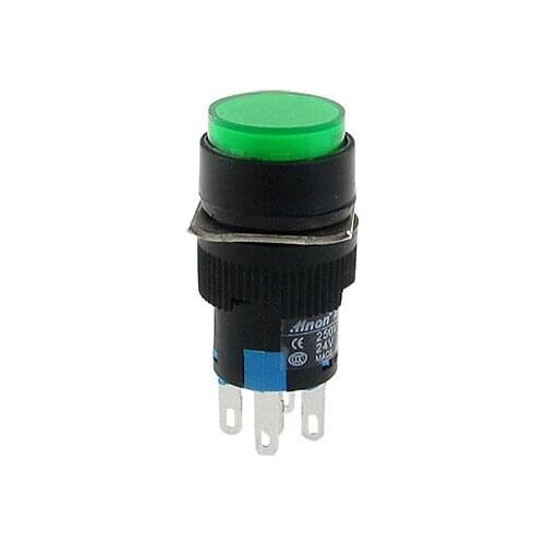 Green Illuminated Light Lamp SPDT Round Push Button Switch Lock 1 NO 1 NC