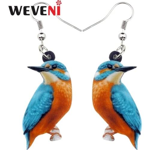 WEVENI Acrylic Floral Alcedo Atthis Kingfisher Bird Earrings Big Dangle Drop Fashion Animal Jewelry For Women Girls Ladies Teens