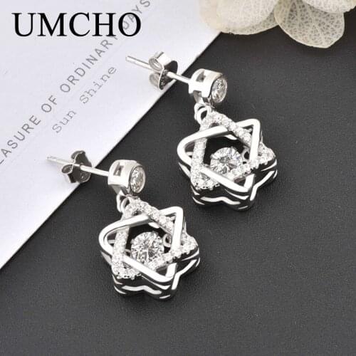 UMCHO Fashion 925 Sterling Silver Stars Women Zircon Drop Earrings for Party Wedding Birthday Gifts Fine Jewelry Decorations