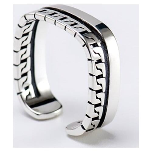 Double-layer Chain Retro Square Geometric Adjustable 925 Sterling Silver Rings For Women Vintage Dainty Stackable Jewelry Gift