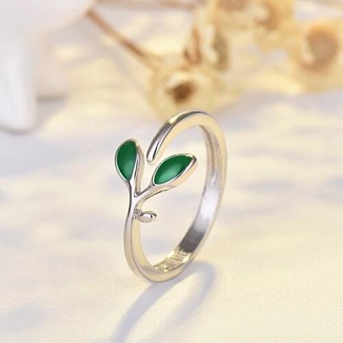 Vintage Simple Open Rings For Women Sprouted Green Leaves Plant Finger Ring Female Retro Ring Accessories Daily Ring Best Gifts