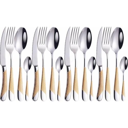 Gold Fork Spoon Knife Tableware Set Stainless Steel Luxury Cutlery Set Complete Dinnerware Set Portable Gold 16 Pcs Eco Friendly