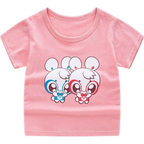 ZWF815 Cartoon Animals Baby Kids Boys Girls Children Cotton Short Sleeves Summer Clothing Character Print Tee Red Car Toddler