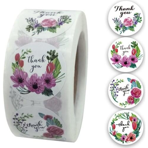 1 Inch 500 Pcs/Roll High Quality Fashion Flower Thank You Sticker Labels for Gift Card Packaging Wrapping Party Wedding