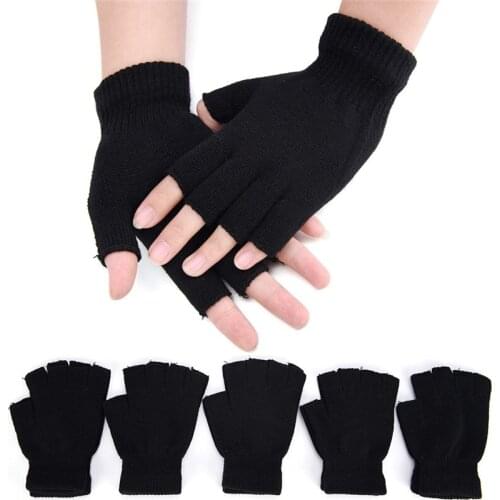 1pair Solid Short Half Finger Fingerless For Women And Men Wool Knit Wrist Glove Winter Warm Gloves Mittens