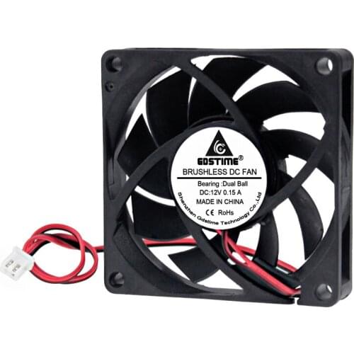 Gdstime 10 pcs 7cm 2Pin DC 12V 70mm x 70mm x 15mm Dual Ball Brushless PC Cooling Fan 2.75 inch