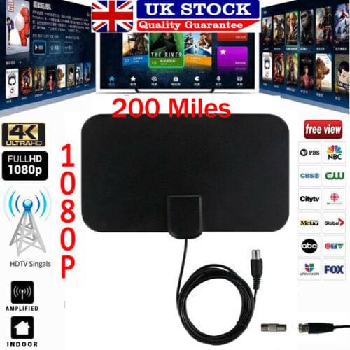 100 Mile Range Indoor 4K Amplified Digital TV Aerial 1080P HDTV Antenna Signal Receiver TV Booster Active Flat Design DTV Box