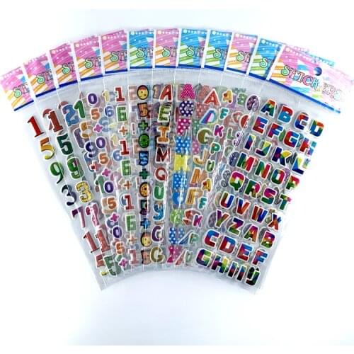 12 Sheets/Set Number Letter 3D Puffy Bubble Stickers Waterpoof DIY Digital Alphabet Scrapbook for Kids Gift