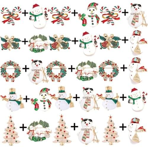 2Pcs/Lot Hot Sale Silver Plated Alloy Xmas Garland Bell Enamel Snowman Christmas Tree Pin Fashion Christmas Gift For Women Kids