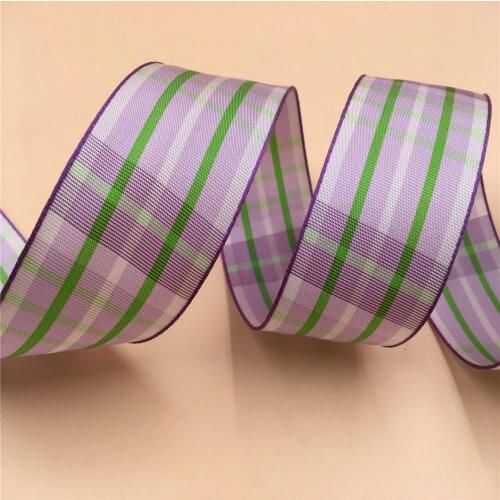 N1062 38mm X 25yards Wired Edge Purple Checked Plaid Taffeta Ribbon. Gift Bow,Wedding,Cake Wrap,Tree Decoration,Wreath