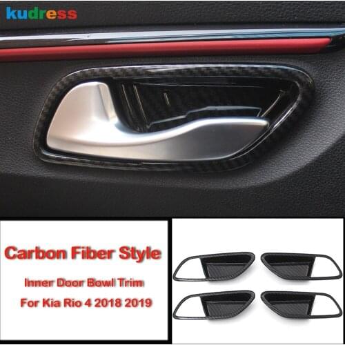 For Kia Rio 4 X-line 2018 2019 Carbon Fibre Car Interior Door Handle Bowl Decoration Frame Cover Trim Accessories