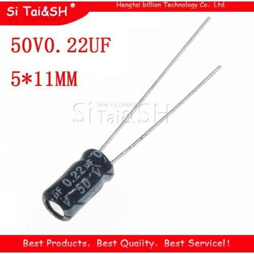 50PCS Higt quality 50V0.22UF 5*11mm 0.22UF 50V 5*11 Electrolytic capacitor