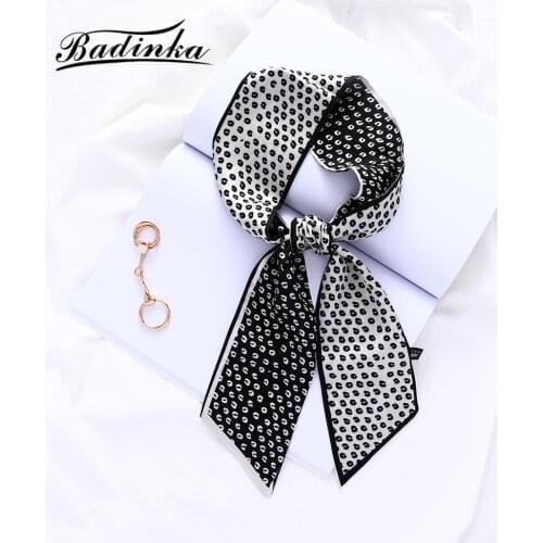 Badinka 2021 New Designer Silk Satin Hair Wrap Scarf Headscarf Women Long Purse Ribbon Tie Headband Scarfs for Ladies Foulards