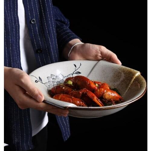 FANCITY Creative ceramic large soup pot, household soup bowl, anti-hot pickle fish bowl, crayfish dish