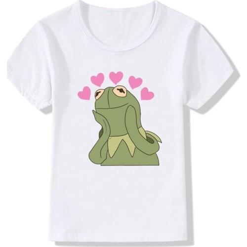 Girls T-shirt children T-shirt frog print summer fashion Harajuku crew neck T-shirt childrens clothing girls tops girls T-shirt