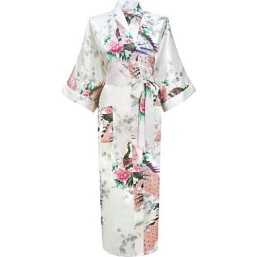 Hot Sale White Femmes Rayon Robes Gown Kimono Yukata Chinese Women Sexy Lingerie Flower Sleepwear Plus SizeS M L XL XXL XXXL