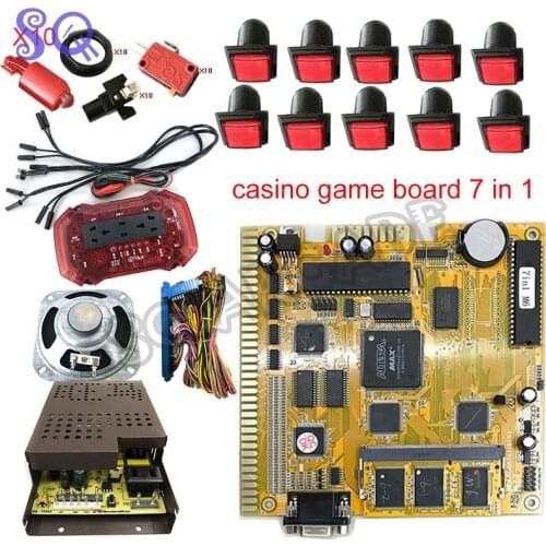 Casino Slot Multigame Mega 7X Arcade Parts 7 in 1 Game Board 36+10P Wires 33mm LED Push Button for Gambling Machine Diy Kit