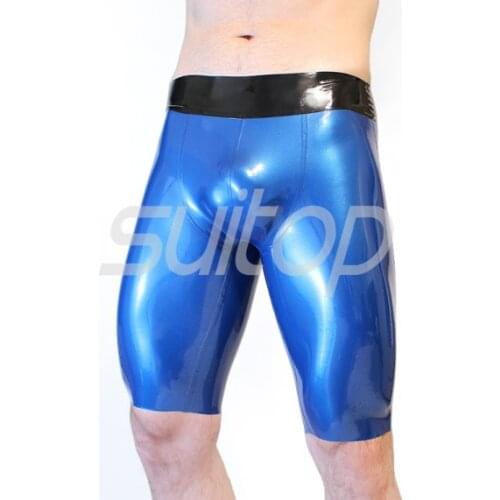 Latex pants rubber trousers for men 's metallic blue pants