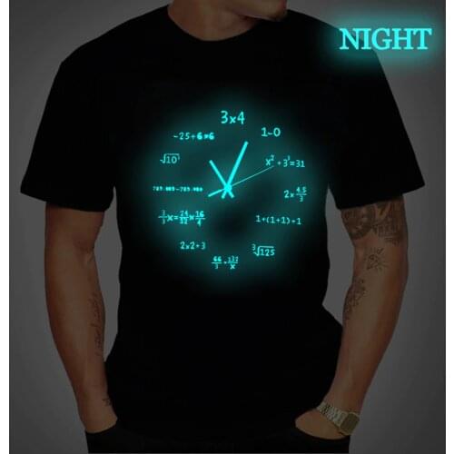 Summer Men T Shirt Luminous Math Clock Print Mens T-Shirt Fashion Brand Male Camiseta Mujer math Tops Tees Shirts Cotton Hombre
