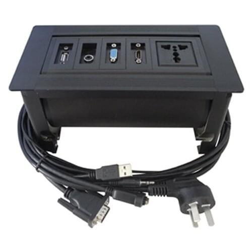 Multifunctional Electric Tabletop Outlet Manual Flipping Hidden Rotation Socket With 1 Plug Power, HDMI, VGA, 3.5 audio, USB