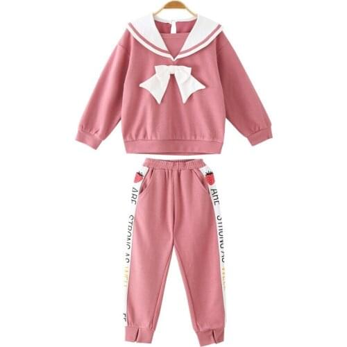 Fashion Long Sleeve Girl Clothing Sets Pink Beige Light Green Sweatshirts Top Trousers 2PCS Christmas Outfits Kids Teens Wear