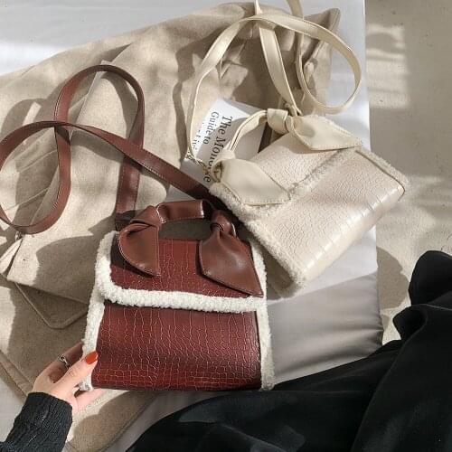 Youth Ladies Simple Versatile Bag Vintage Women Shoulder Bag Alligator Plush Crossbody Trunk Splicing Autumn Purse