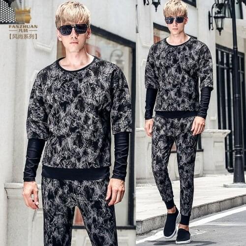 Fanzhuan Free Shipping New fashion casual 2017 male Mens male suit autumn fake two-piece long-sleeved t shirt pants set 711100