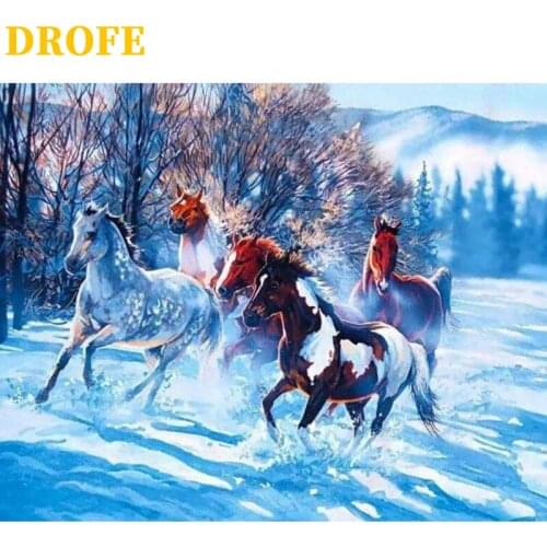 DROFE diy frame Snow Running Horse DIY Painting By Numbers Wall Painting Picture By Numbers Unique Gift For Home Decor 40x50cm