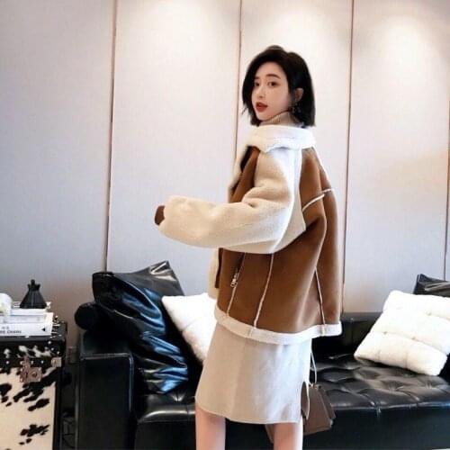 2021 New Thickened Warm Fur One-piece Lamb Wool Coat Loose And Versatile Deerskin Cashmere Coat Locomotive Suit Fashion