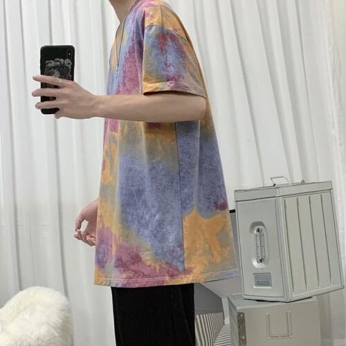 White/Red/Blue/Green 2021 Summer New Tie-dye Tshirt Mens Cotton O-neck T-shirt Hip Hop Streetwear Men Casual T-shirts M-3XL