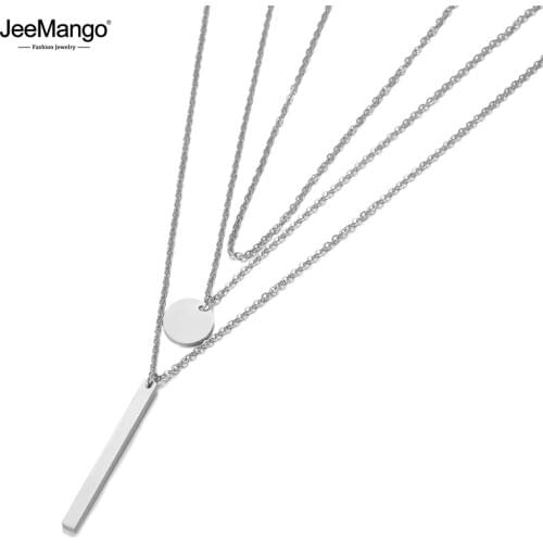 JeeMango Bohemia Style Three-layer Geometric Charm Pendant Necklaces For Women Titanium Steel Chain Choker Necklace JN19149