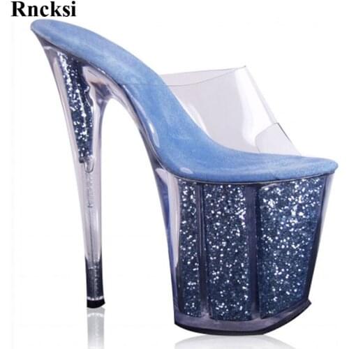Rncksi New 20cm Fashion 8 Inch High Heel Shoes Sexy Women Slippers Peep Toe Dance Clubbing Pole Dance Shoes Slippers