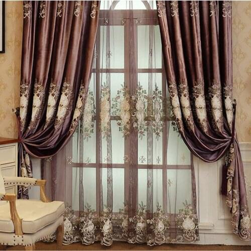Luxury Purple Velvet Fabric Curtains for Living Room Rope Embroidery Romantic Elegant Royal Style Parlor Villa Window Drapes