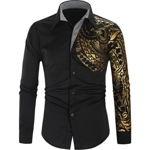 Formal Printed Shirt For Men Turn-down Collar Long Sleeve Shirts Business Work Male Blouse 2020 Mens Clothing