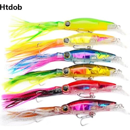 Htdob 6pcs Random mixed color hard Body soft tail Squid fishing lures Top water Trolling Bait 9 Inch 44g fishing hooks iscas