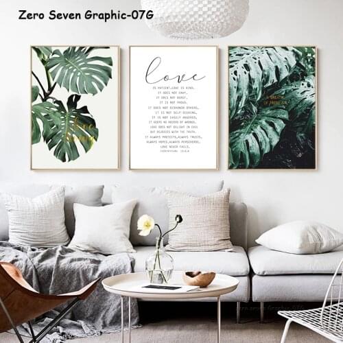 Nordic Decorative Green Plant With English Monstera Canvas Painting Posters And Prints Art Wall Pictures Living Room Home Decor
