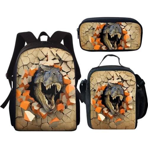 School Bag Set Cool Dinosaur 3D Print Primary Children Schoolbag Kids 3pcs Backpack Teen Boys Girls Casual Book Bags Satchel