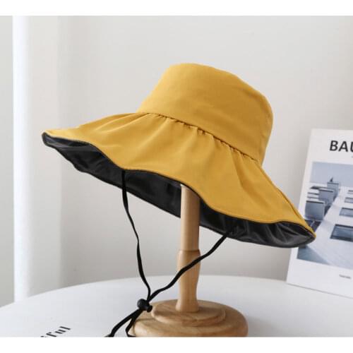 Summer Sun Hat Women Black Inside Cotton Wide Brim Foldable Outdoor Beach Sun UV Protection Cap Floppy Travel Hats For Female