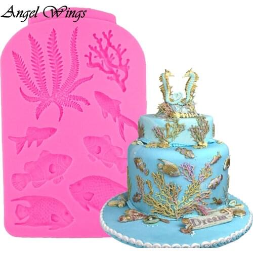 DIY Fish coral cake mould Silicone Mold Sugarcraft dessert Candy Chocolate Fondant Cake Decorating Tools F1366