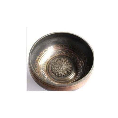 Tibetan Copper 15 cm 6" diameter Meditation GREEN Buddhist Singing Bowl Buddha of bowls Antique Garden Decoration Silver Brass