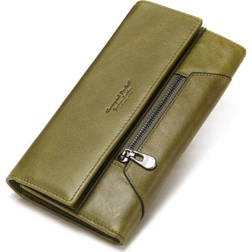 Womens Cowskin Wallet Long Genuine Leather RFID Block Female Wallets Cards Case Coin Pocket Clutch Purse Luxury Brand Design