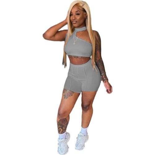 2021 Summer Womens Sexy Casual Sport Suit Solid Cool Breathable Quick Dry Shorts Two Piece Set Outdoor Running Sportwear