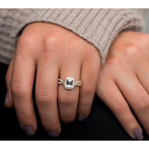 Full Cubic Zirconia Gold Color Baguette Silver Lady Ring