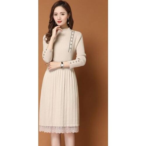 Fashion Spring Bottoming Dress Women Long Sleeve Autumn Long Thick Lace Knitted Sweater Dress Women Plus Size Slim Vestidos 3XL