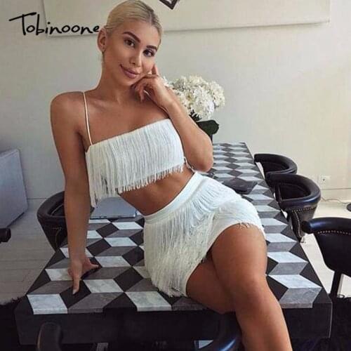 Tobinoone New Fashion Evening Party Dress Women Sexy Spaghetti Strap Black Tassel Clubwear Bodycon Dresses Vetidos Fringe Dress