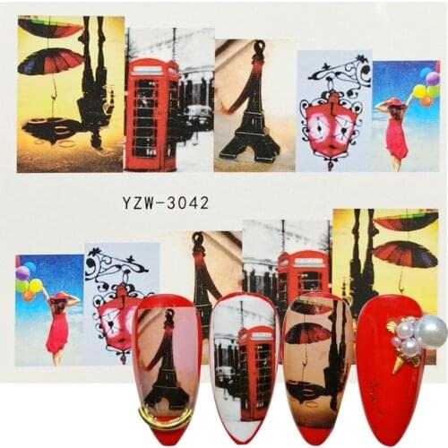 Full Wrap Nail Art Slider Transfer Water Decals Eiffel Tower Nail Sticker Balloon Watermark Nail Decor Sexy Girl Summer