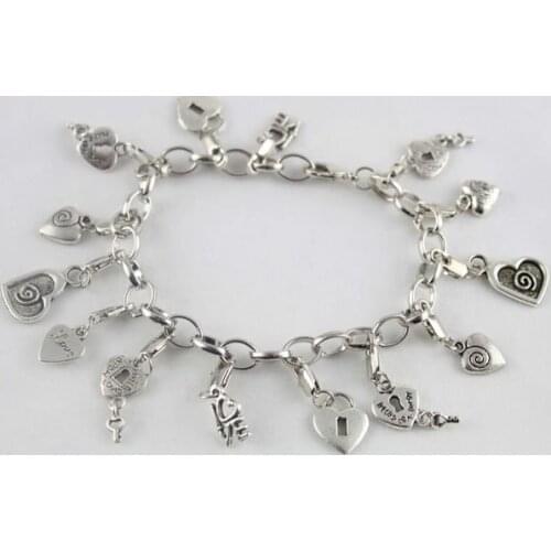 15pcs Tibetan silver Heart Love charm bracelets #20005