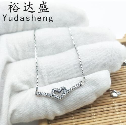 2021 Valentines Day Gift 925 Sterling Silver Wish Sparkling Wishbone Heart Necklace Inlay Stone Adjustable Sliding Buckle